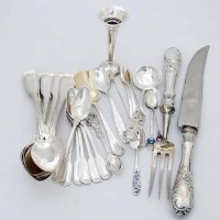Lot 361 - Group of continental flatware and a trumpet vase.