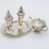 Lot 363 - Viners silver three piece condiment set and a matching dish.