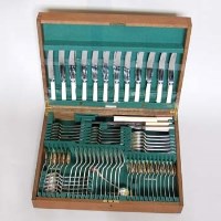 Lot 365 - Silver suite of old English flatware in oak case.