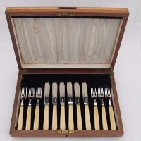 Lot 366 - Cased set of six silver fish knives and forks.