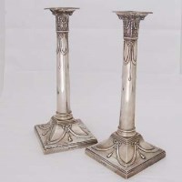 Lot 369 - Pair neo classical silver (filled) candlesticks.