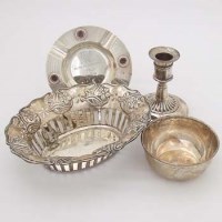 Lot 377 - Silver bowl, candlestick, ashtray, bowl.