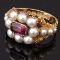Lot 465 - 19th Century pearl and garnet memoriam ring.