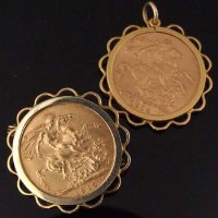 Lot 476 - Two mounted George V sovereigns.