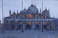 Lot 541 - Ian Houston, Basilica of San Marco - Last Light, oil.