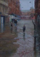 Lot 565 - Stephen Wild, Rainy Day, Oldham, oil