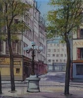 Lot 591 - P. Lambert, Parisian street scene, oil.