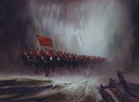 Lot 602 - John Bampfield, Cavalry charge, oil on canvas.
