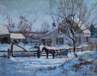 Lot 625 - Chester K. van Nortwick, Waiting with the sleigh, oil.