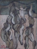 Lot 627 - Geoffrey Key, Figures, oil.