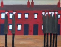 Lot 637 - Nick Webb, Terraces and Figures, oil.