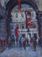 Lot 662 - Keith Gardner, Royal Academy Courtyard at Lloyd Webber Pre-Raphaelite Exhibition, oil.