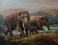 Lot 675 - Arthur Spencer Roberts, Family of elephants, oil