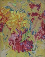 Lot 680 - Jacob Epstein, Yellow and Purple Dahlias, watercolour.