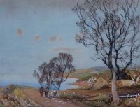 Lot 702 - Harold Gresley, Coastal scene with figures, watercolour.
