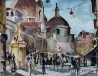 Lot 703 - Terry McGlynn, Market, San Lorenzo, Florence, watercolour.