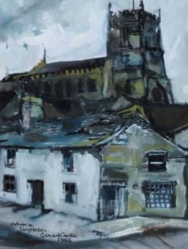 Lot 716 - Pat Gerrard (Cooke), Mottram Church, gouache.
