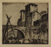 Lot 749 - Frank Brangwyn, Old Bridge, Rome, signed etching