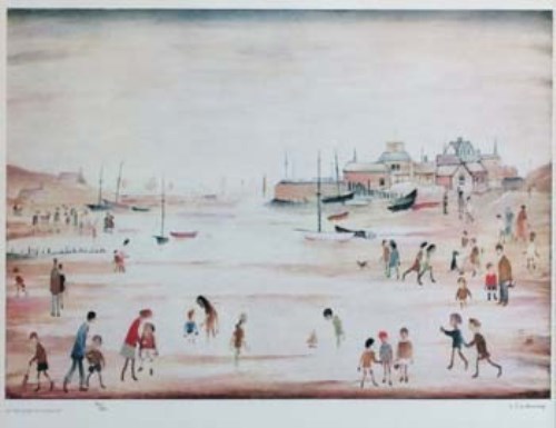 Lot 761 - After Lowry, On The Sands, signed print.