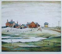 Lot 762 - After Lowry, Landscape with Farm Buildings, signed print.