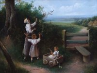Lot 798 - R. Douglas, Gathering Blackberries, oil.