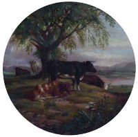 Lot 804 - W.R.B. Shaw, Cattle in a rural landscape, oil.