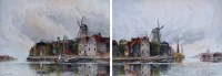 Lot 819 - Louis van Staaten (1859-1924), Dutch harbour scenes, watercolour (2).