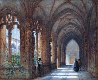 Lot 824 - Samuel Read, Figures in a cloister, watercolour.