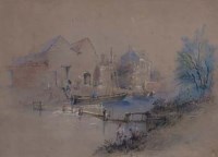 Lot 830 - English School, 19th century, Fordwich Trout Trap, Fordwich near Canterbury, watercolour.