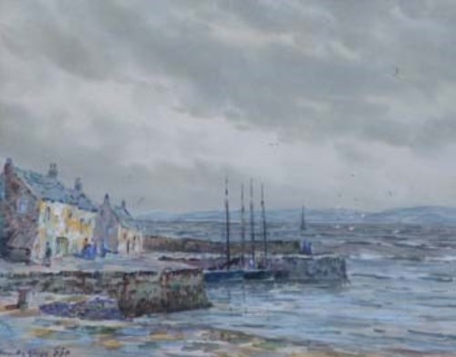Lot 842 - J. Hamilton Glass, Scottish harbour view, watercolour.
