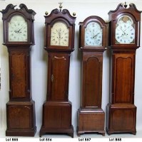 Lot 858 - Oak longcased clock banded in mahogany