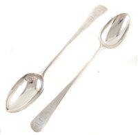 Lot 24 - Two Georgian silver serving spoons by Hester Bateman, London, 1787.
