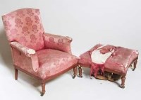 Lot 942 - French stained beech easy chair and matching stool circa 1870
