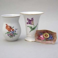 Lot 166 - Two Meissen vases and a pin dish (3).