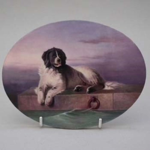 Lot 184 - Minton plaque by Je Dean, dog by waters edge.