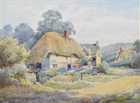 Lot 326 - H.J. Sylvester Stannard, Rural view with cottages, watercolour.