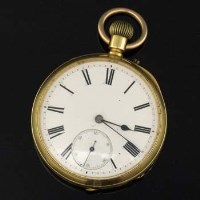 Lot 384 - 18ct gold cased open faced pocket watch.