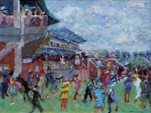 Lot 410 - Sue Atkinson, A Day at the Races, oil