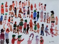Lot 518 - Fred Yates, Crowd on the Beach, watercolour
