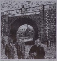 Lot 575 - Roger Hampson, Bridge in Bolton, linocut