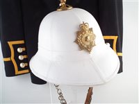 Lot 110 - Royal Marines bandsman's tunic and a pith helmet.