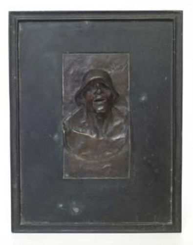 Lot 1 - Constantin Meunier, Fisherman, bronze plaque