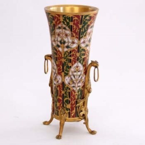 Lot 27 - F Barbedienne champleve enamel bronze vase.