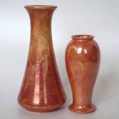 Lot 154 - Two Ruskin vases,   decorated with orange lustre