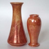 Lot 154 - Two Ruskin vases,   decorated with orange lustre