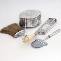 Lot 213 - Polish silver box; Norwegian cheese scoop; EP crumb scoop and a brush.