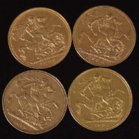 Lot 244 - Four Victoria old head sovereigns, 1887, 1894