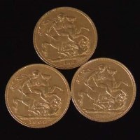 Lot 248 - Three Edward VII sovereigns, 1908. (3)