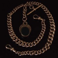 Lot 255 - 9ct gold double Albert with bloodstone fob.
