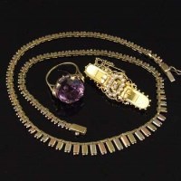 Lot 269 - 9ct gold fringe necklace, 15ct gold and pearl